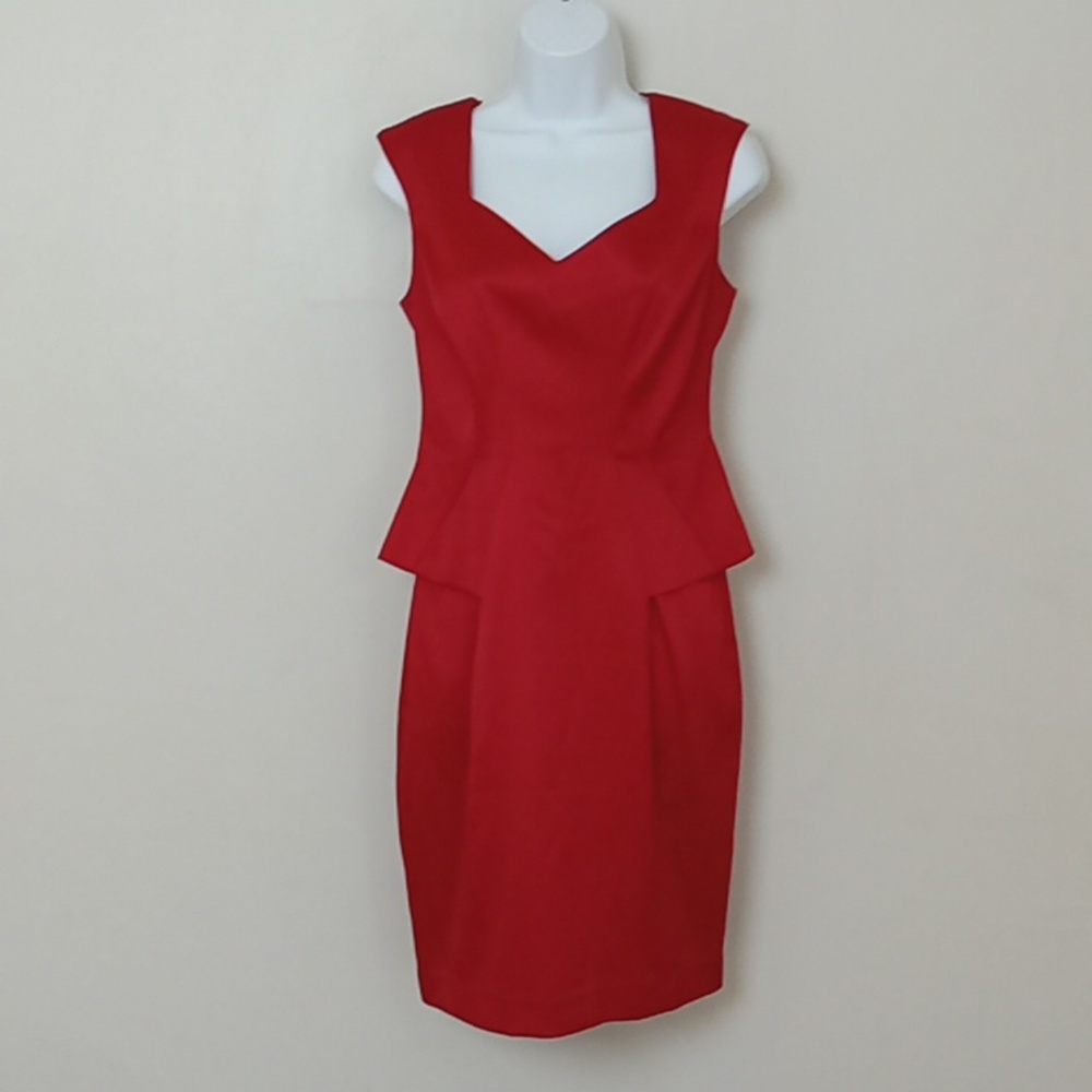 London Times Size 4 Cap Sleeve Peplum Red Dress